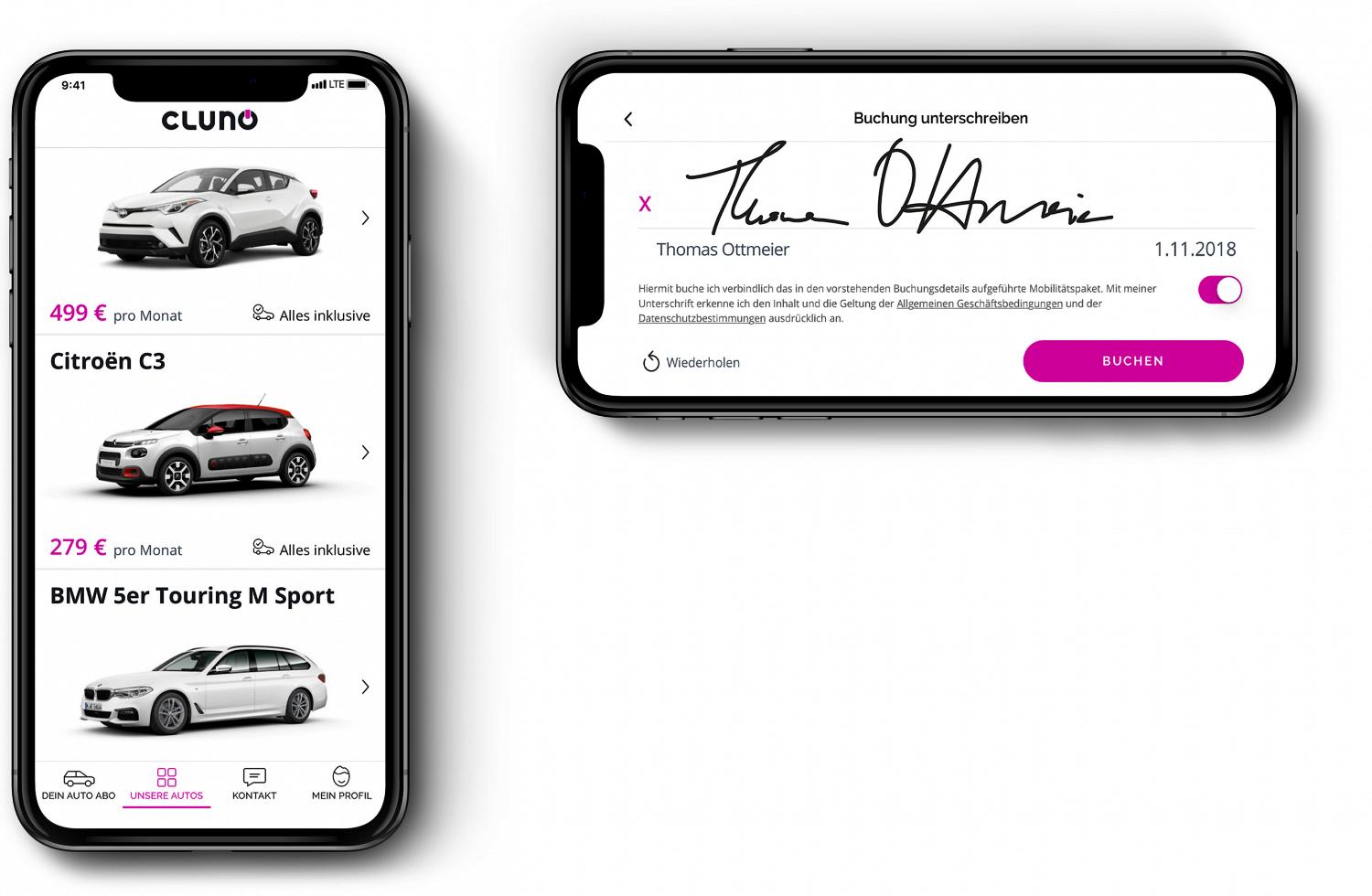 An easy way to drive an own car: The Cluno app. Image: Cluno.