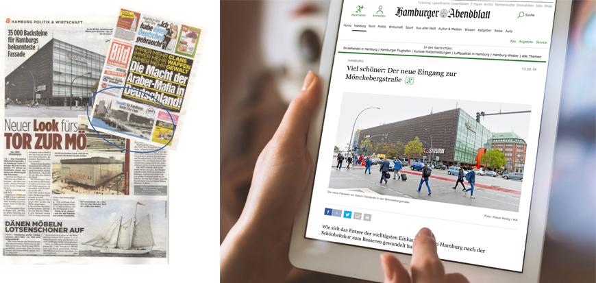 Sample publications: Page 1 in Bild + Teaser on Frontpage , Abendblatt(Online)
